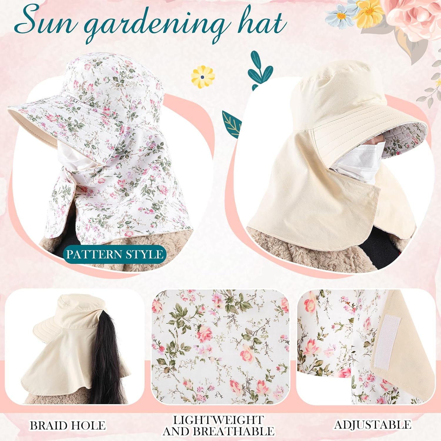 2 Pcs Floral Garden Hat for Wo - Visor Sun Hat incelemesi ve fiyatı