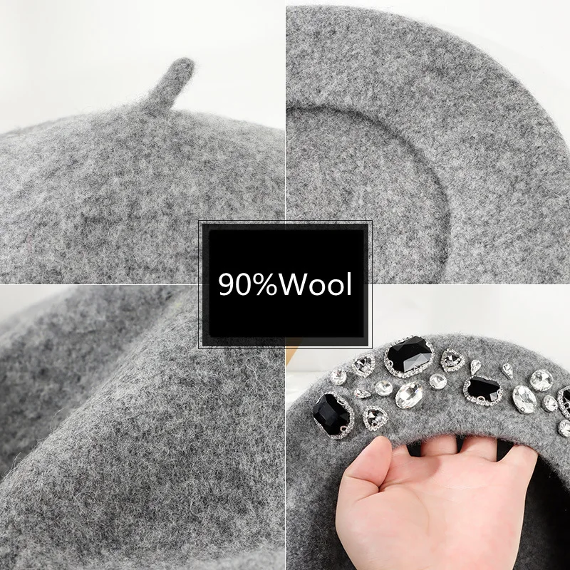 French Beret Thick Rhinestone  - Beret French Wool incelemesi ve fiyatı
